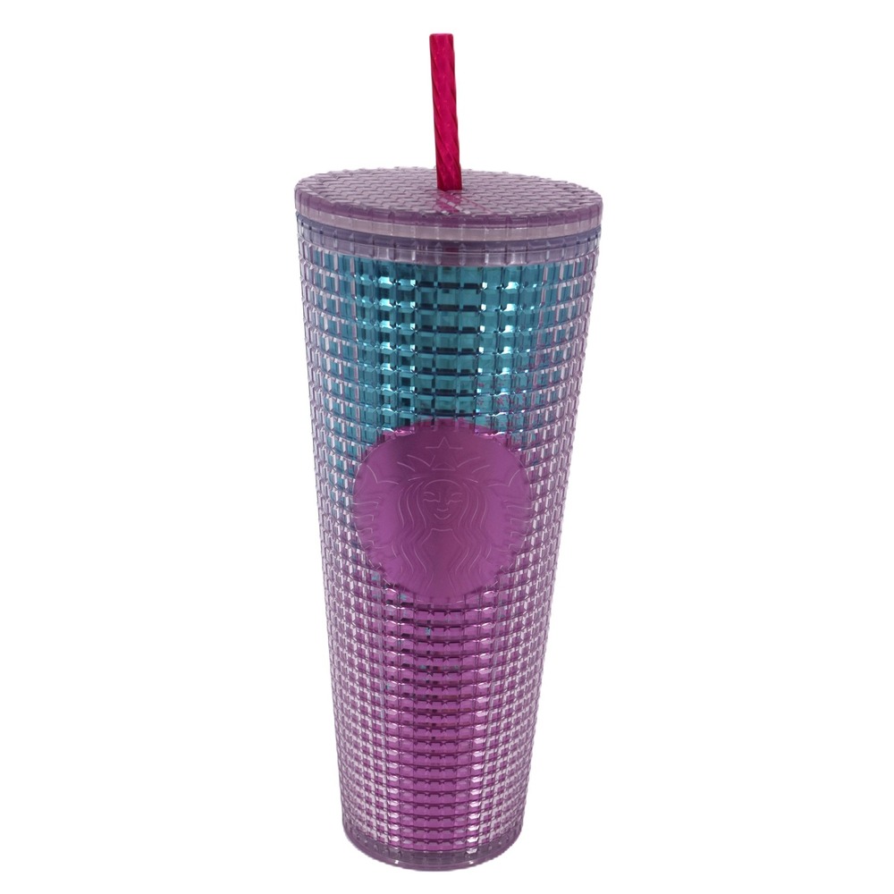 Starbucks Studded Tumbler Venti 24oz Purple Teal Ombre New Iridescent Cold Cup